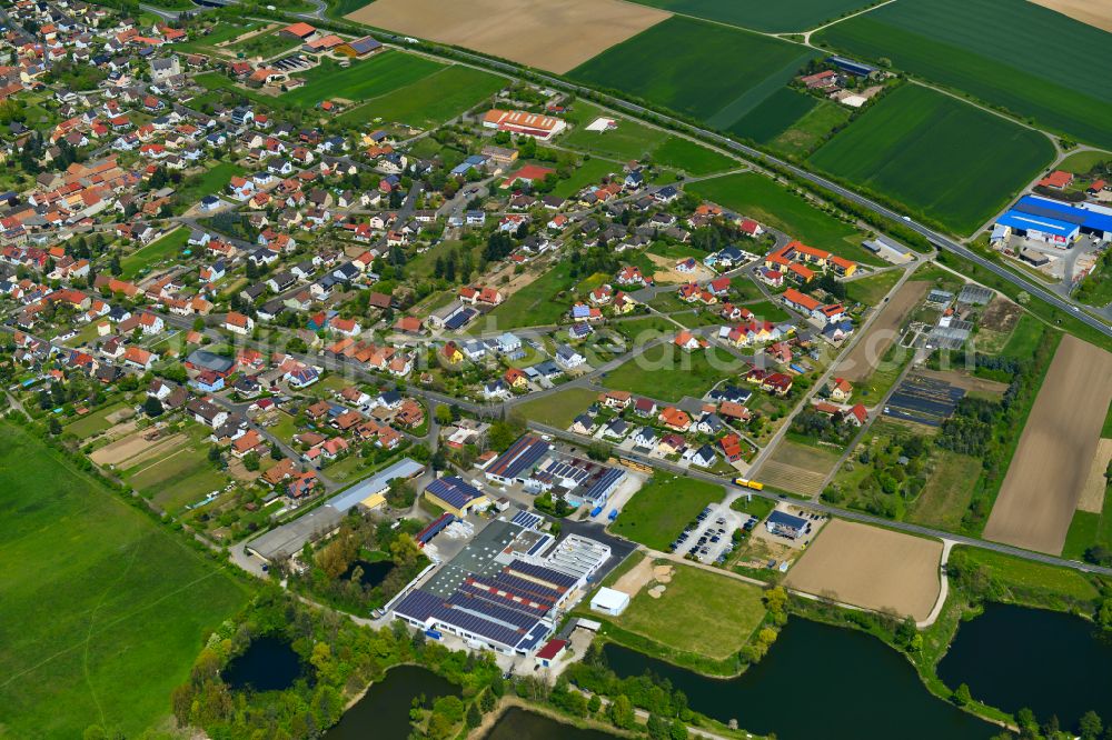 Marktsteft from above - Village view on the edge of agricultural fields and land in Marktsteft in the state Bavaria, Germany