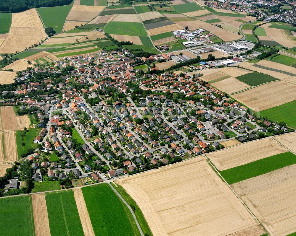 Massenbach from above - Village view on the edge of agricultural fields and land in Massenbach in the state Baden-Wuerttemberg, Germany