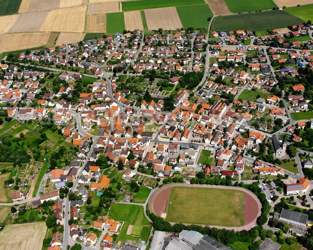 Massenbachhausen from above - Village view on the edge of agricultural fields and land in Massenbachhausen in the state Baden-Wuerttemberg, Germany