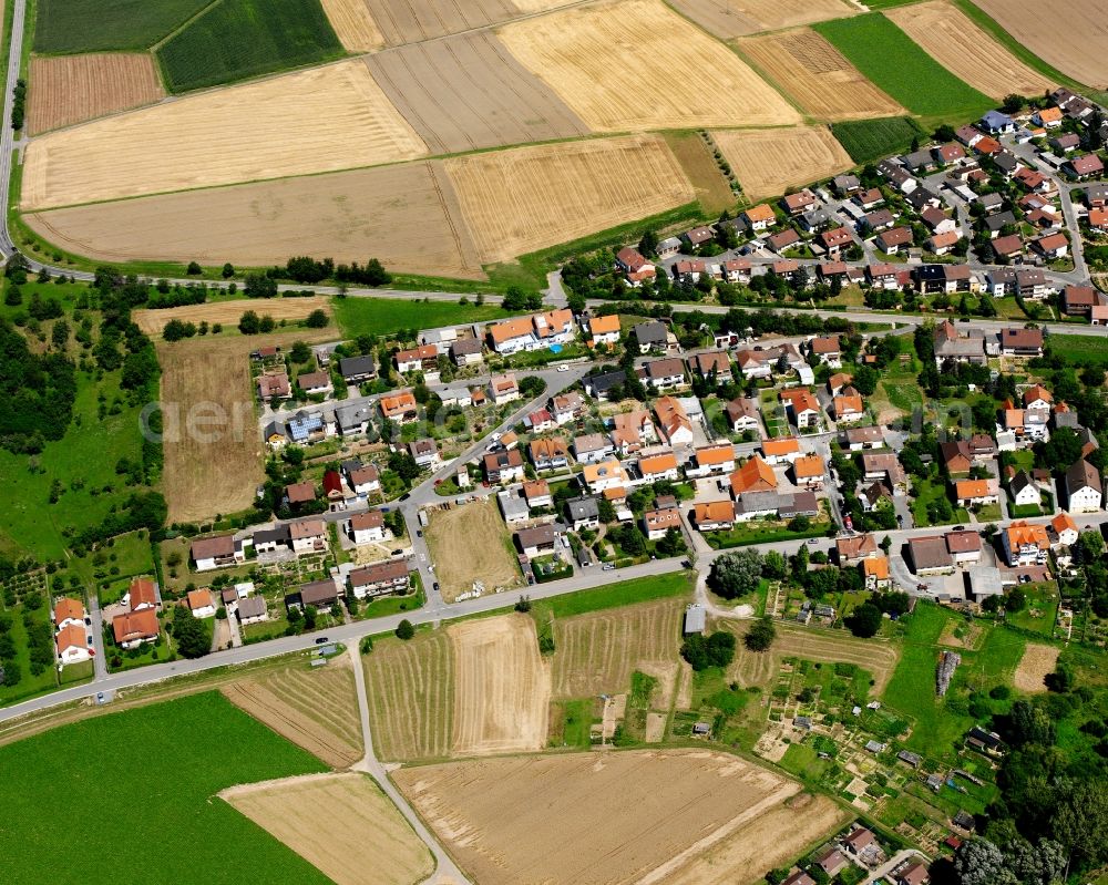 Massenbachhausen from the bird's eye view: Village view on the edge of agricultural fields and land in Massenbachhausen in the state Baden-Wuerttemberg, Germany