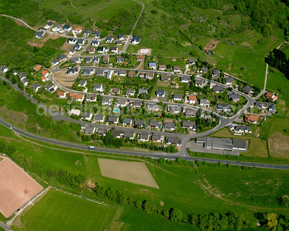 Aerial image Medenbach - Village view on the edge of agricultural fields and land in Medenbach in the state Hesse, Germany