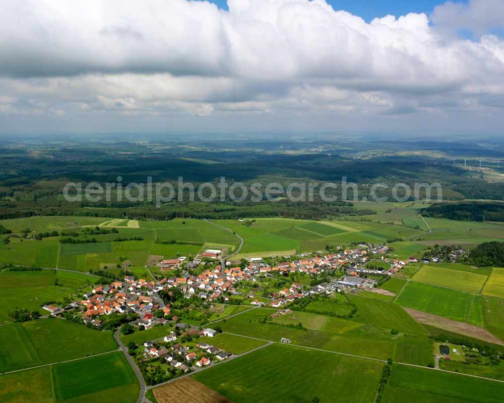 Aerial photograph Meiches - Village view on the edge of agricultural fields and land in Meiches in the state Hesse, Germany