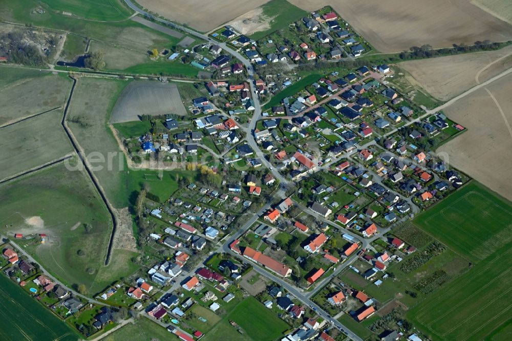 Aerial photograph Meyenburg - Village view on the edge of agricultural fields and land in Meyenburg in the state Brandenburg, Germany