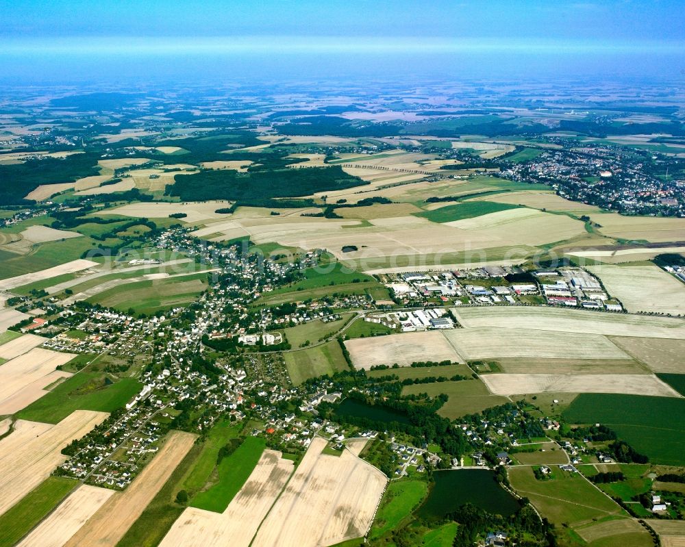 Aerial image Mühlau - Village view on the edge of agricultural fields and land in Mühlau in the state Saxony, Germany