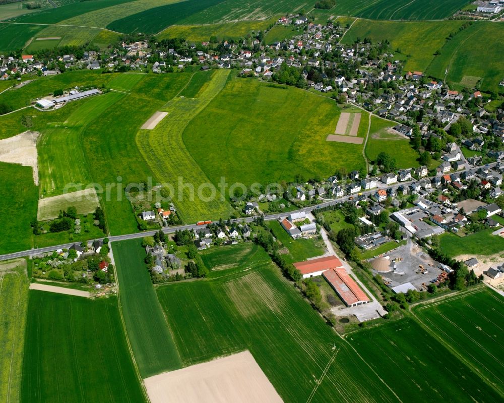 Aerial image Mühlau - Village view on the edge of agricultural fields and land in Mühlau in the state Saxony, Germany