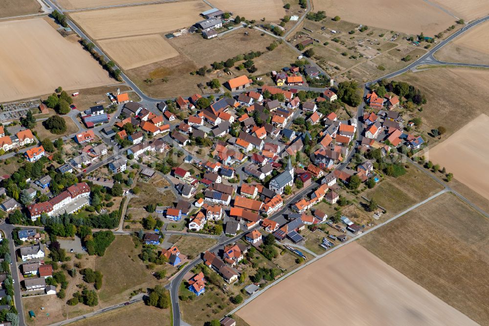 Aerial photograph Michelrieth - Village view on the edge of agricultural fields and land in Michelrieth in the state Bavaria, Germany