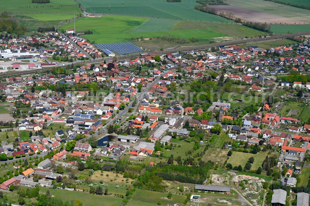 Mieste from above - Village view on the edge of agricultural fields and land in Mieste in the state Saxony-Anhalt, Germany