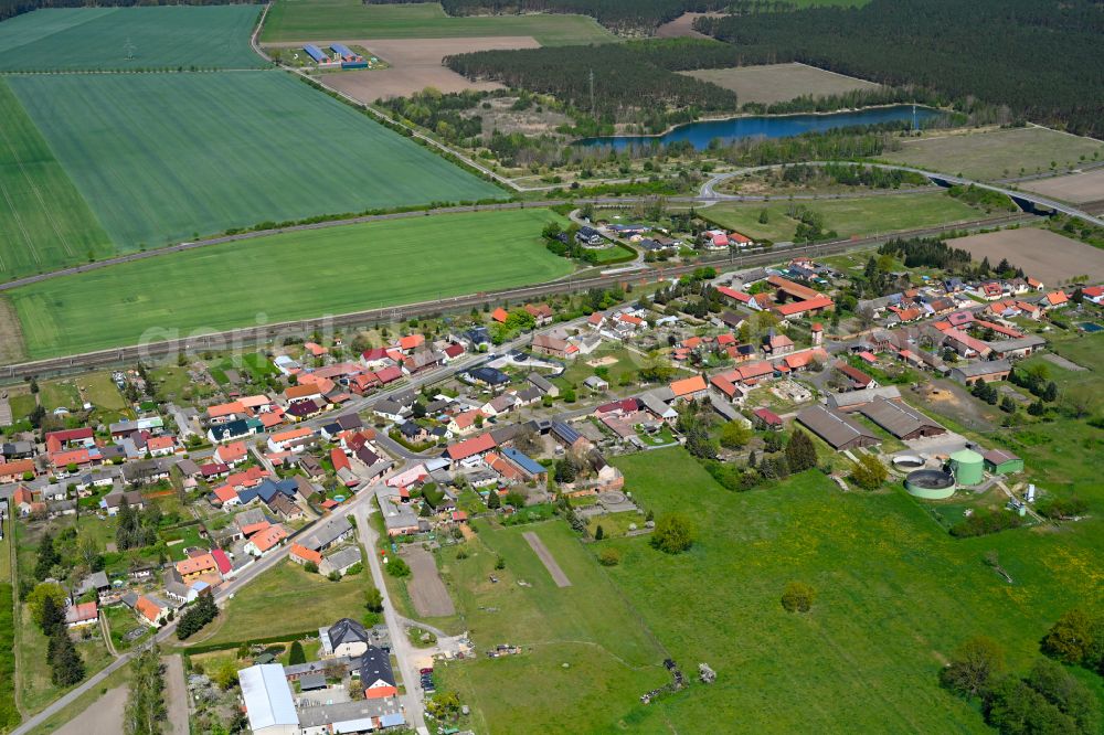 Aerial photograph Mieste - Village view on the edge of agricultural fields and land in Mieste in the state Saxony-Anhalt, Germany