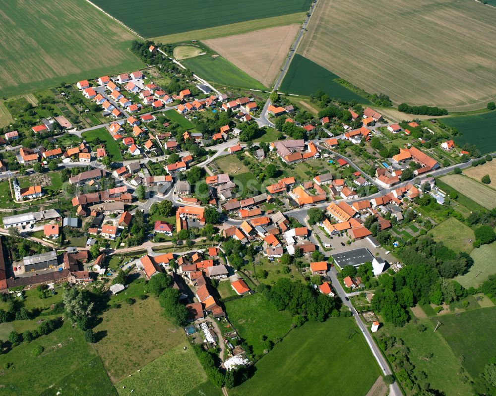 Aerial photograph Minsleben - Village view on the edge of agricultural fields and land in Minsleben in the state Saxony-Anhalt, Germany