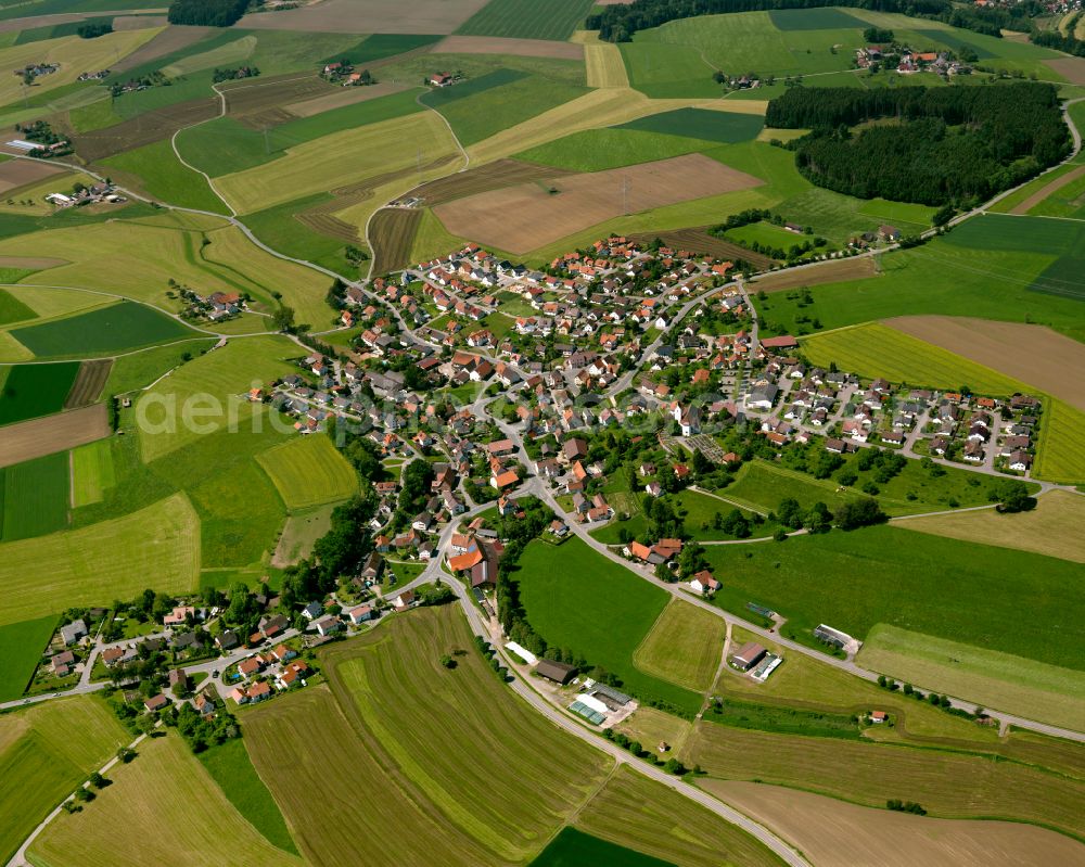 Mittelbuch from the bird's eye view: Village view on the edge of agricultural fields and land in Mittelbuch in the state Baden-Wuerttemberg, Germany