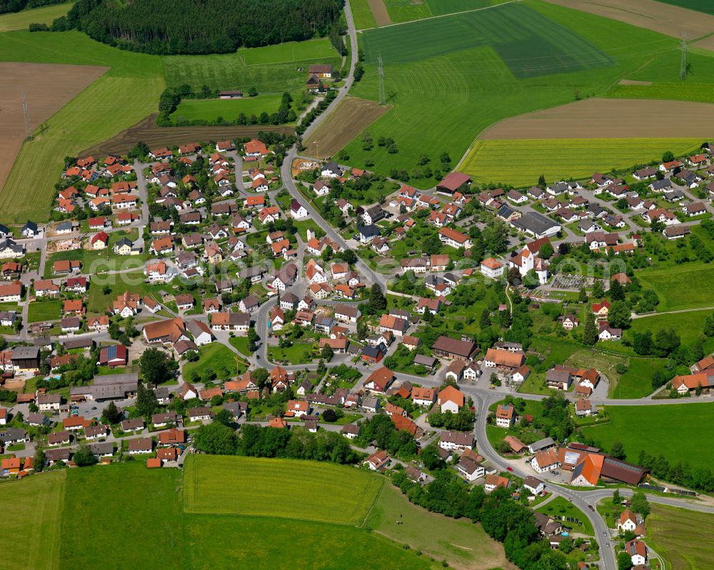 Aerial image Mittelbuch - Village view on the edge of agricultural fields and land in Mittelbuch in the state Baden-Wuerttemberg, Germany