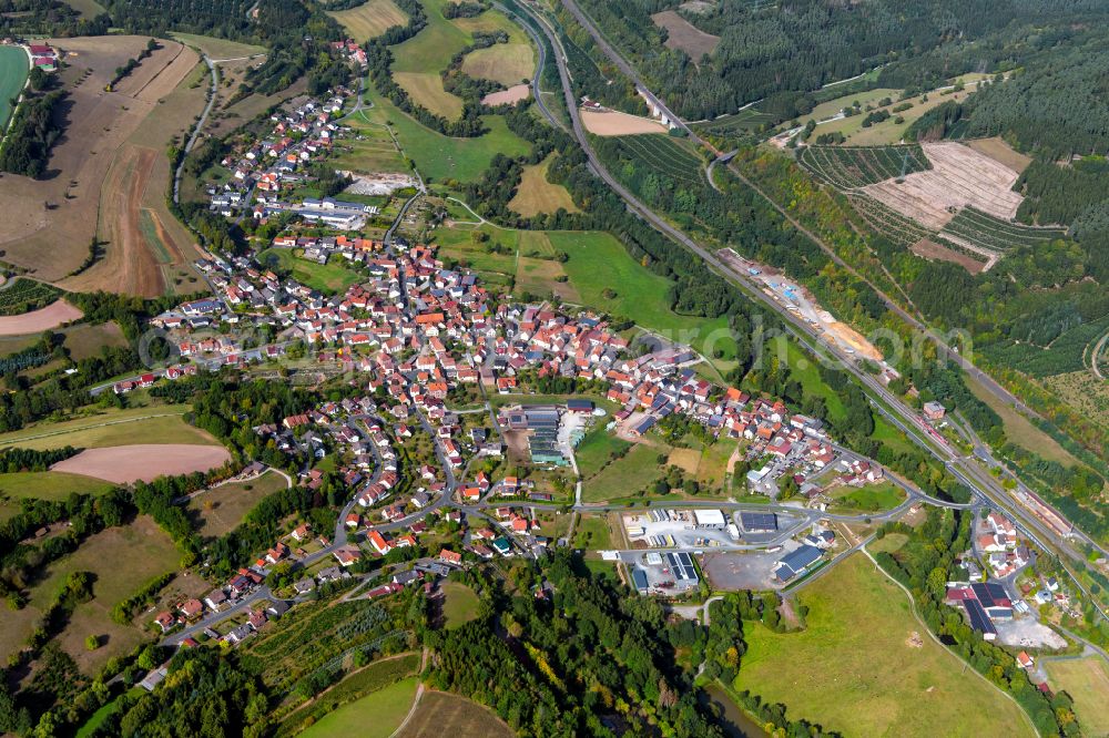 Aerial photograph Mittelsinn - Village view on the edge of agricultural fields and land in Mittelsinn in the state Bavaria, Germany