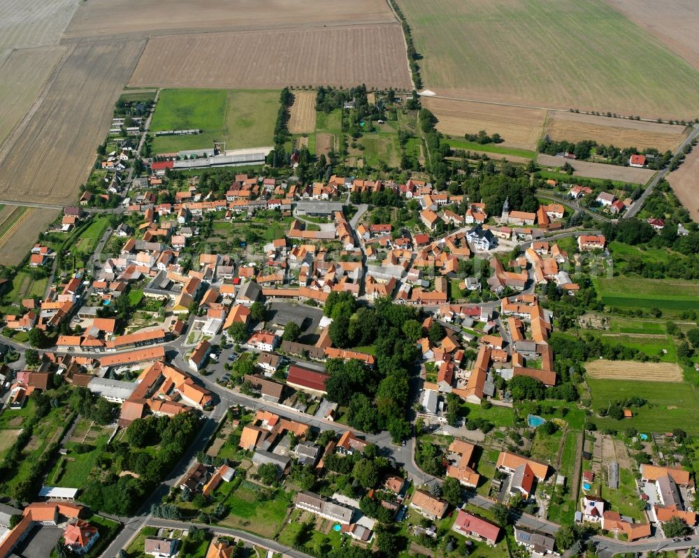 Mülverstedt from above - Village view on the edge of agricultural fields and land in Mülverstedt in the state Thuringia, Germany