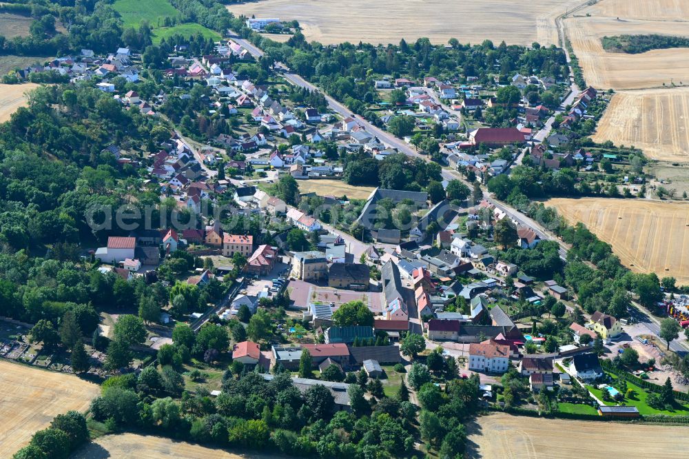 Morl from above - Village view on the edge of agricultural fields and land in Morl in the state Saxony-Anhalt, Germany