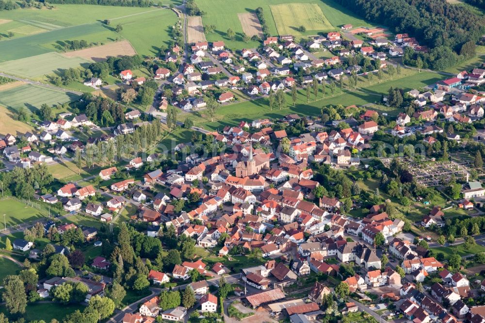 Aerial image Mudau - Village view on the edge of agricultural fields and land in Mudau in the state Baden-Wurttemberg, Germany