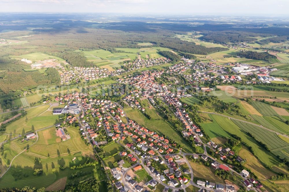 Aerial photograph Mudau - Village view on the edge of agricultural fields and land in Mudau in the state Baden-Wurttemberg, Germany