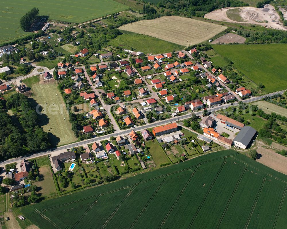 Aerial image Mulmke - Village view on the edge of agricultural fields and land in Mulmke in the state Saxony-Anhalt, Germany