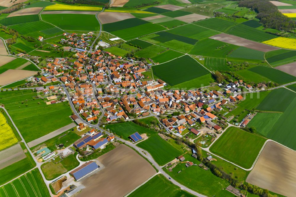 Aerial image Nenzenheim - Village view on the edge of agricultural fields and land in Nenzenheim in the state Bavaria, Germany