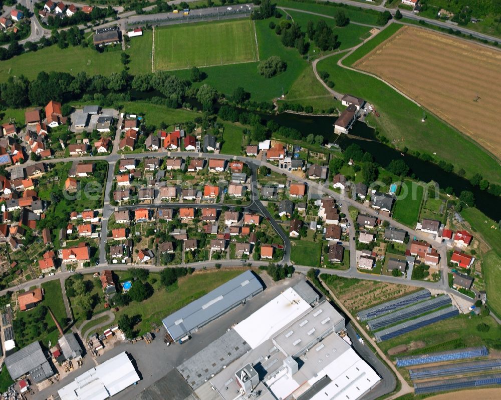 Aerial photograph Neudenau - Village view on the edge of agricultural fields and land in Neudenau in the state Baden-Wuerttemberg, Germany