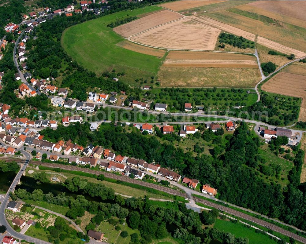 Aerial image Neudenau - Village view on the edge of agricultural fields and land in Neudenau in the state Baden-Wuerttemberg, Germany