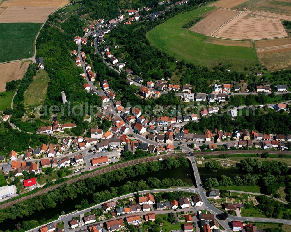 Aerial photograph Neudenau - Village view on the edge of agricultural fields and land in Neudenau in the state Baden-Wuerttemberg, Germany