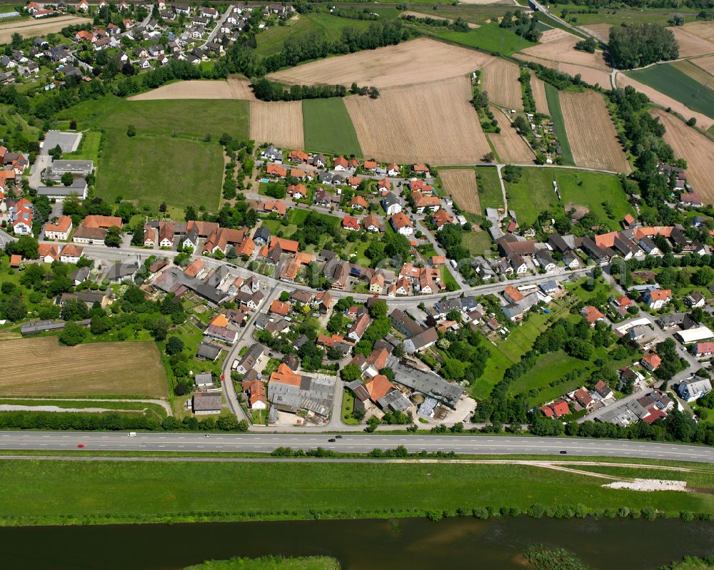 Aerial photograph Neumühl - Village view on the edge of agricultural fields and land in Neumühl in the state Baden-Wuerttemberg, Germany