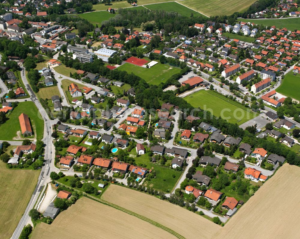 Aerial image Neuötting - Village view on the edge of agricultural fields and land in Neuötting in the state Bavaria, Germany