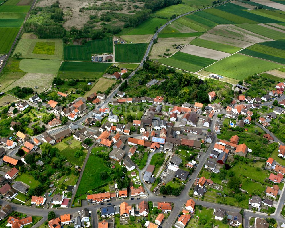 Aerial photograph Nieder-Ofleiden - Village view on the edge of agricultural fields and land in Nieder-Ofleiden in the state Hesse, Germany