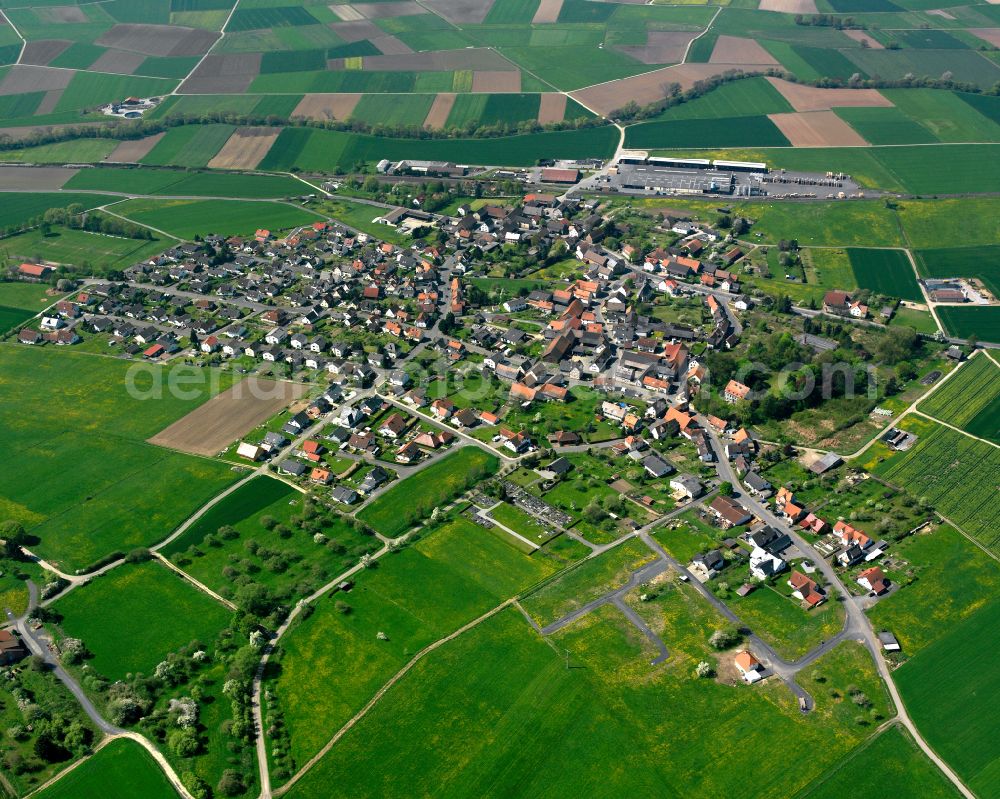 Aerial image Nieder-Ofleiden - Village view on the edge of agricultural fields and land in Nieder-Ofleiden in the state Hesse, Germany