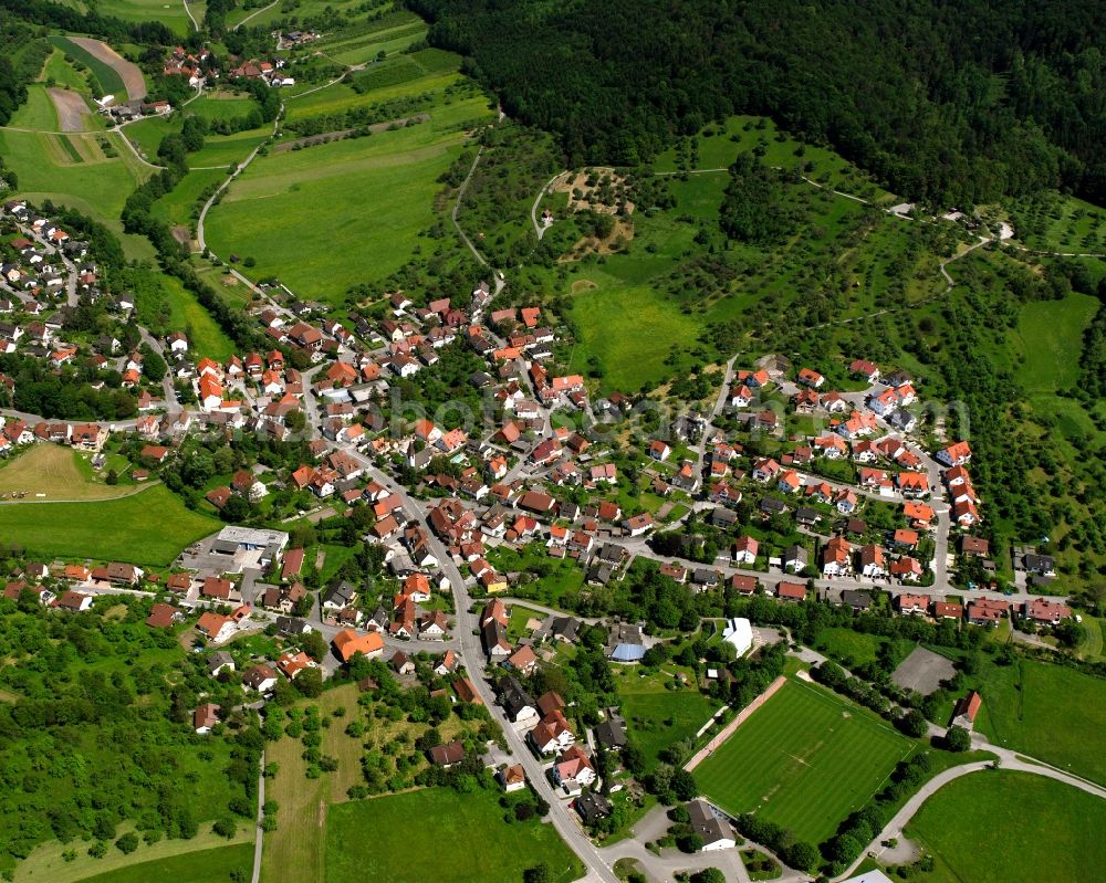 Oberbrüden from the bird's eye view: Village view on the edge of agricultural fields and land in Oberbrüden in the state Baden-Wuerttemberg, Germany