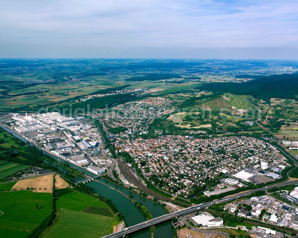 Obereisesheim from above - Village view on the edge of agricultural fields and land in Obereisesheim in the state Baden-Wuerttemberg, Germany