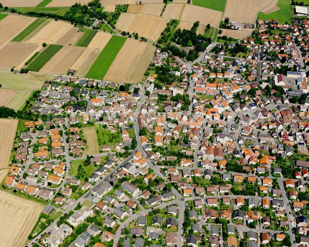 Obereisesheim from above - Village view on the edge of agricultural fields and land in Obereisesheim in the state Baden-Wuerttemberg, Germany