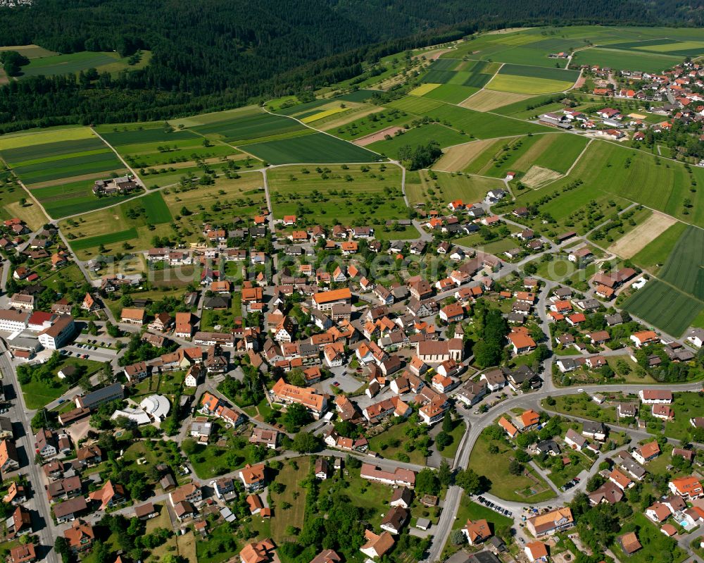 Aerial image Oberhaugstett - Village view on the edge of agricultural fields and land in Oberhaugstett in the state Baden-Wuerttemberg, Germany