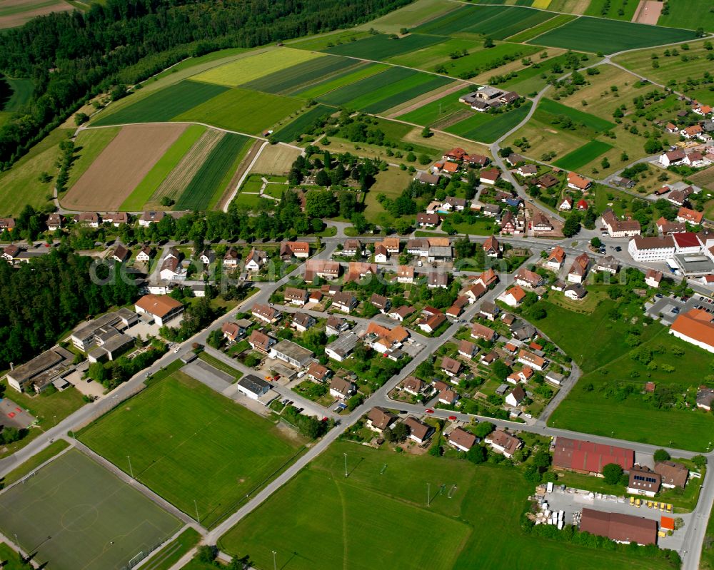 Aerial photograph Oberhaugstett - Village view on the edge of agricultural fields and land in Oberhaugstett in the state Baden-Wuerttemberg, Germany