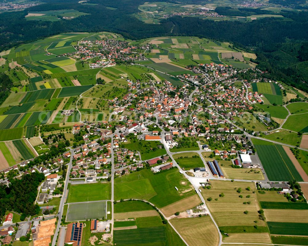 Aerial image Oberhaugstett - Village view on the edge of agricultural fields and land in Oberhaugstett in the state Baden-Wuerttemberg, Germany