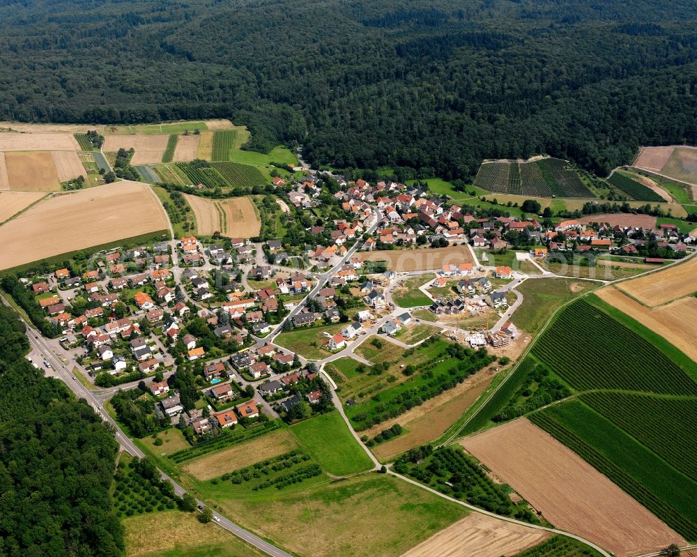 Aerial photograph Oberheinriet - Village view on the edge of agricultural fields and land in Oberheinriet in the state Baden-Wuerttemberg, Germany