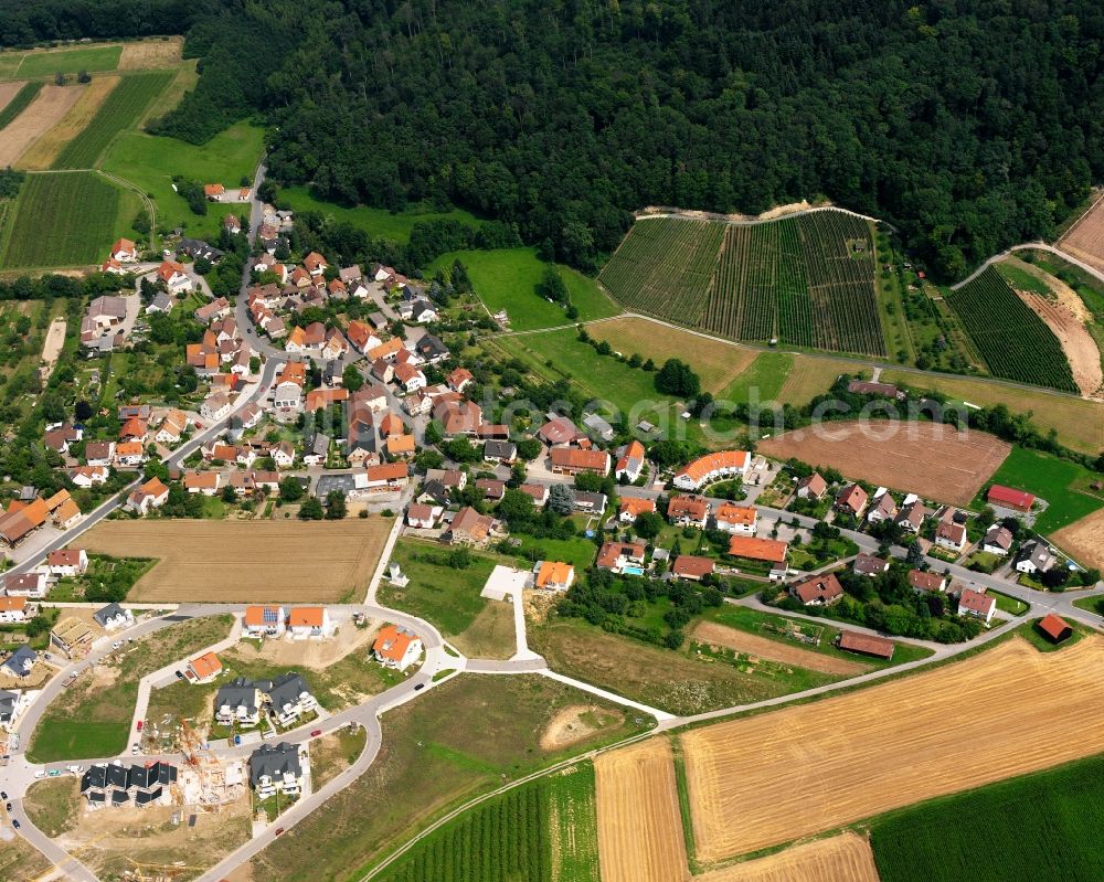 Oberheinriet from above - Village view on the edge of agricultural fields and land in Oberheinriet in the state Baden-Wuerttemberg, Germany