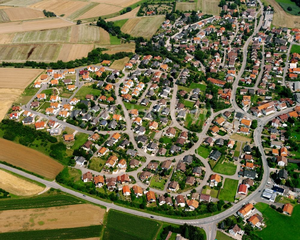 Aerial image Oberheinriet - Village view on the edge of agricultural fields and land in Oberheinriet in the state Baden-Wuerttemberg, Germany