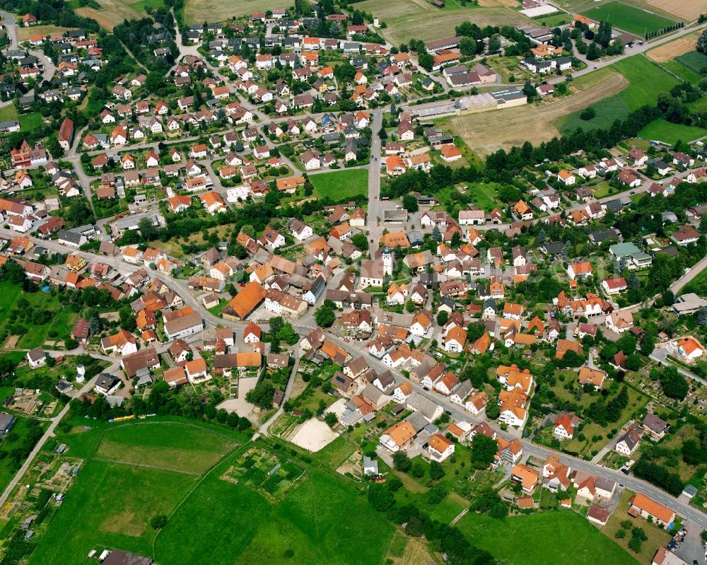 Aerial photograph Oberheinriet - Village view on the edge of agricultural fields and land in Oberheinriet in the state Baden-Wuerttemberg, Germany