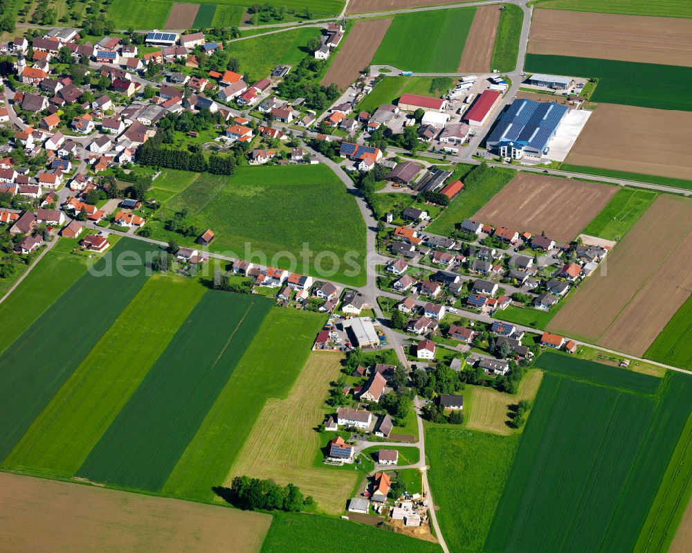 Aerial image Oberholzheim - Village view on the edge of agricultural fields and land in Oberholzheim in the state Baden-Wuerttemberg, Germany