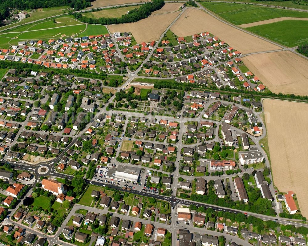 Oberlauchringen from above - Village view on the edge of agricultural fields and land in Oberlauchringen in the state Baden-Wuerttemberg, Germany