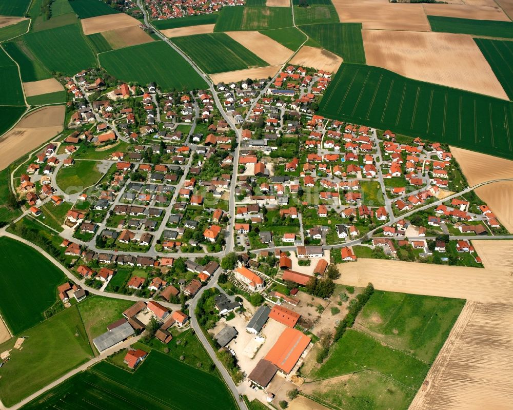 Aerial image Oberpiebing - Village view on the edge of agricultural fields and land in Oberpiebing in the state Bavaria, Germany