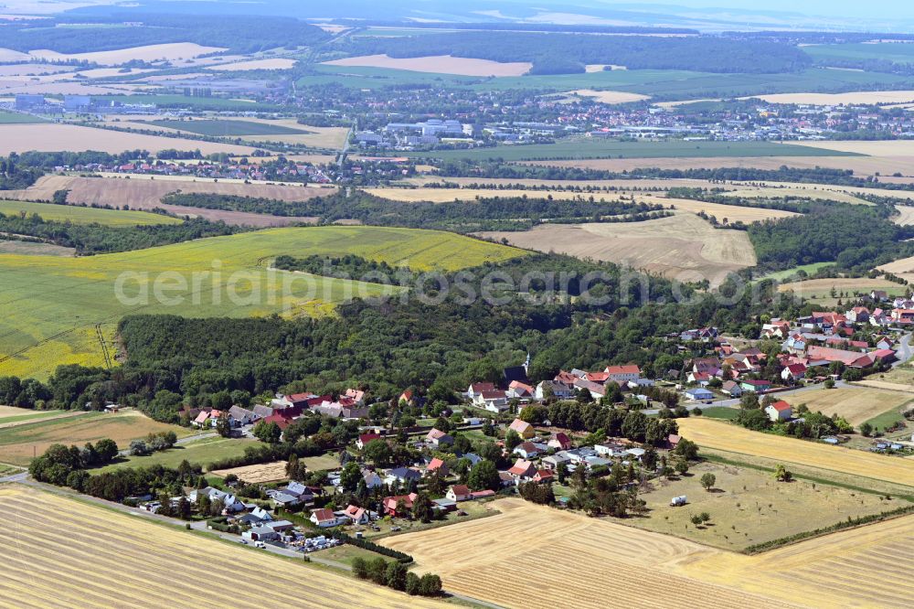 Aerial image Oberrißdorf - Village view on the edge of agricultural fields and land in Oberrissdorf in the state Saxony-Anhalt, Germany