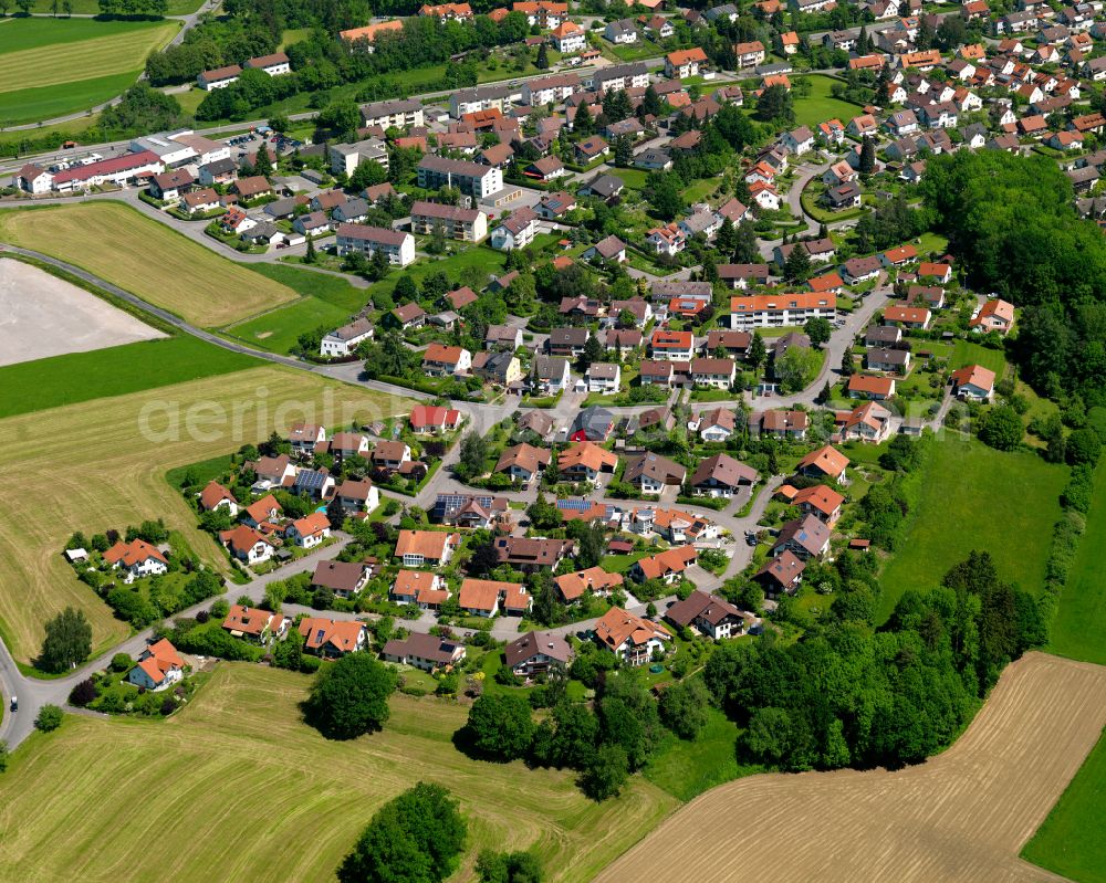 Ochsenhausen from above - Village view on the edge of agricultural fields and land in Ochsenhausen in the state Baden-Wuerttemberg, Germany