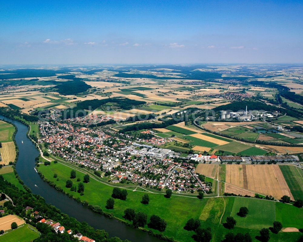 Offenau from above - Village view on the edge of agricultural fields and land in Offenau in the state Baden-Wuerttemberg, Germany