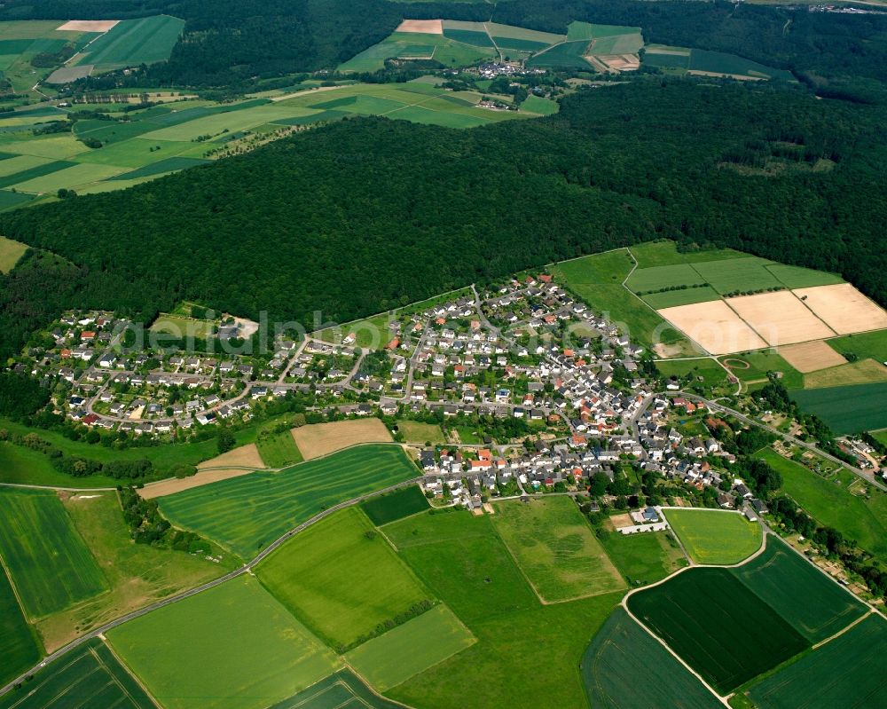 Ohren from above - Village view on the edge of agricultural fields and land in Ohren in the state Hesse, Germany