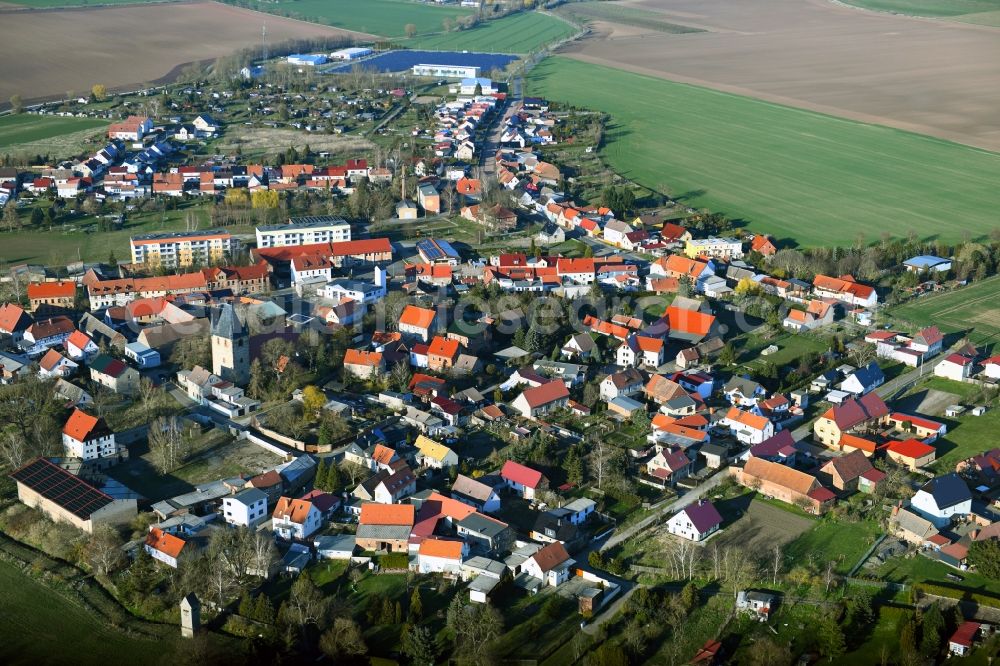 Aerial image Osterhausen - Village view on the edge of agricultural fields and land in Osterhausen in the state Saxony-Anhalt, Germany