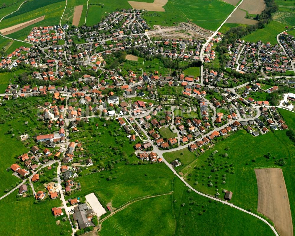 Aerial image Ottenbach - Village view on the edge of agricultural fields and land in Ottenbach in the state Baden-Wuerttemberg, Germany