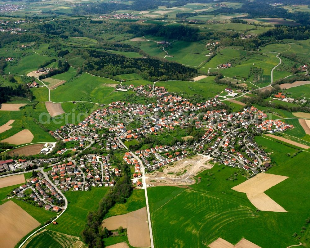 Aerial photograph Ottenbach - Village view on the edge of agricultural fields and land in Ottenbach in the state Baden-Wuerttemberg, Germany