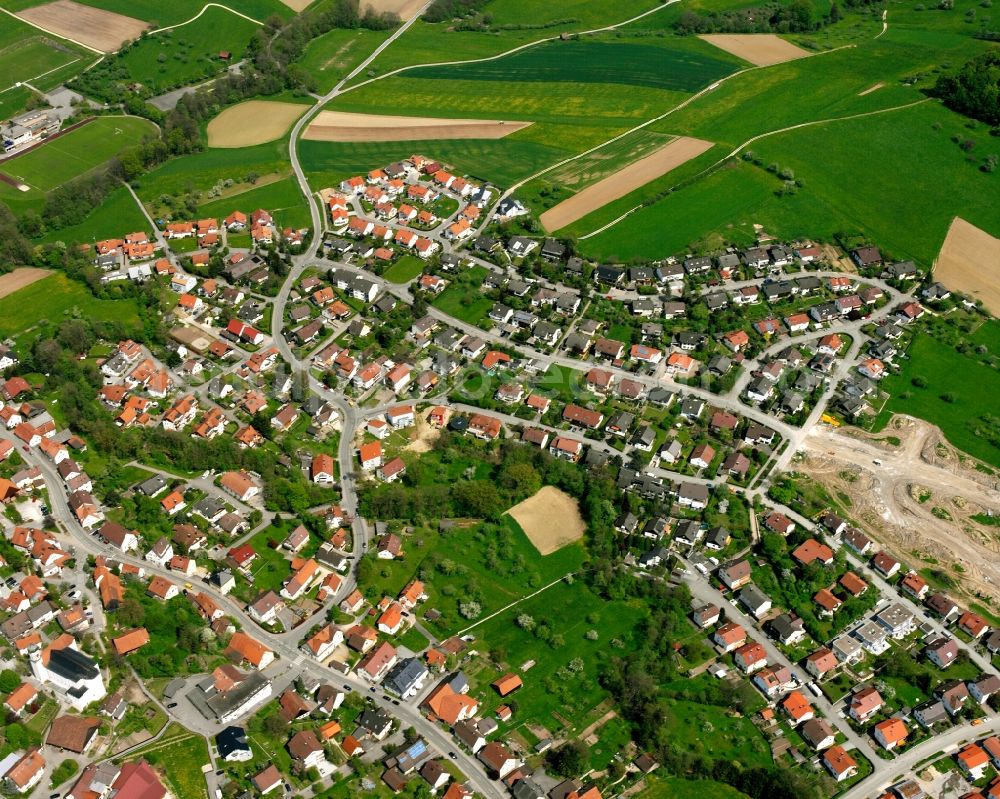 Ottenbach from above - Village view on the edge of agricultural fields and land in Ottenbach in the state Baden-Wuerttemberg, Germany